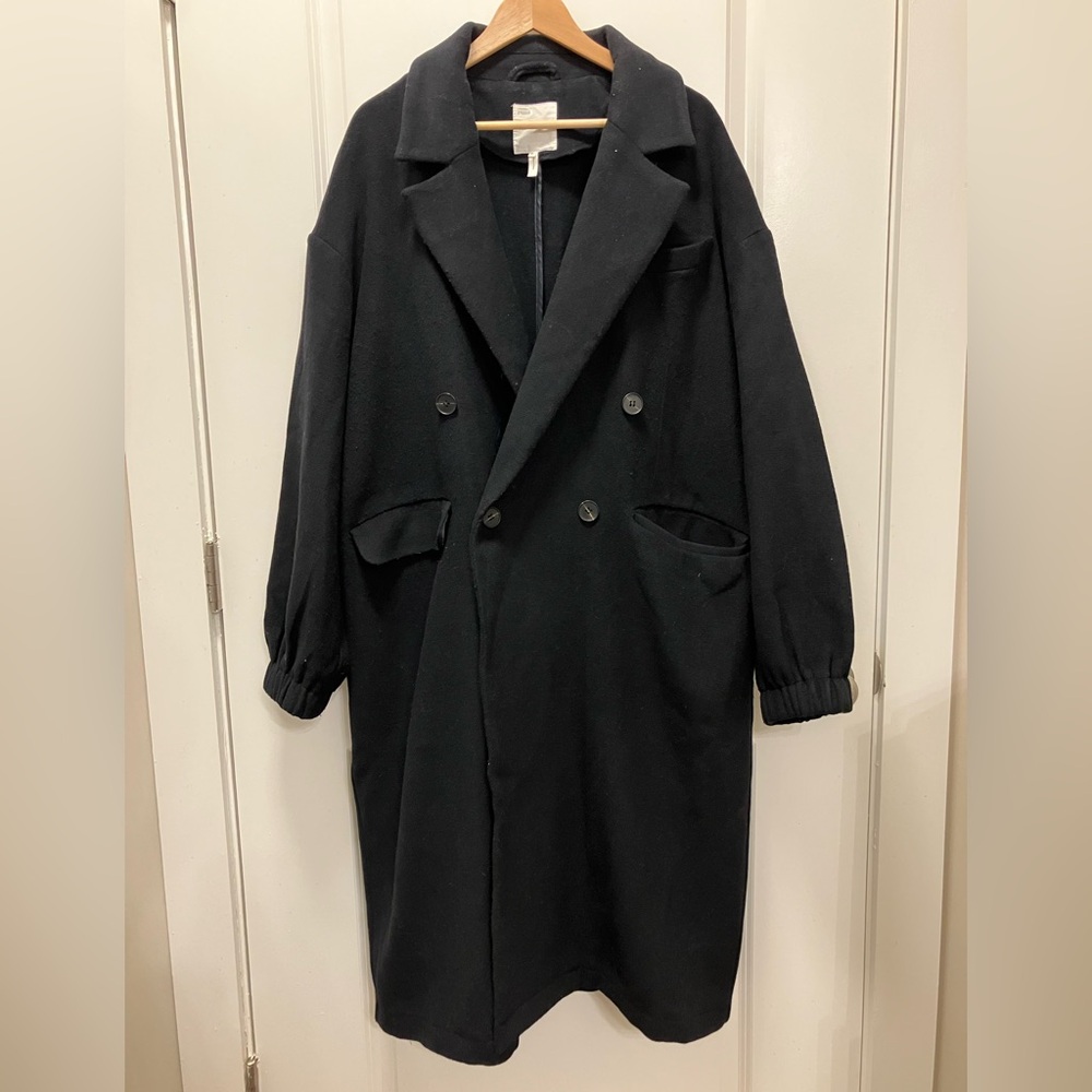 Avec Les Filles Black Double-Breasted Wool-Blend Trench Coat